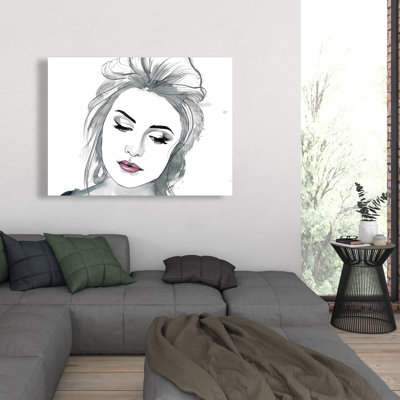 Watercolor Delicate Woman - Gray Romantic Canvas Decor