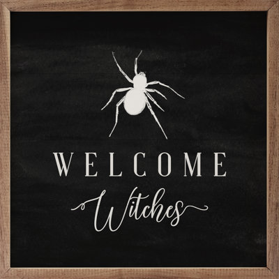 «Welcome Witches Spider» noir - impression d'un cadre photo sur bois