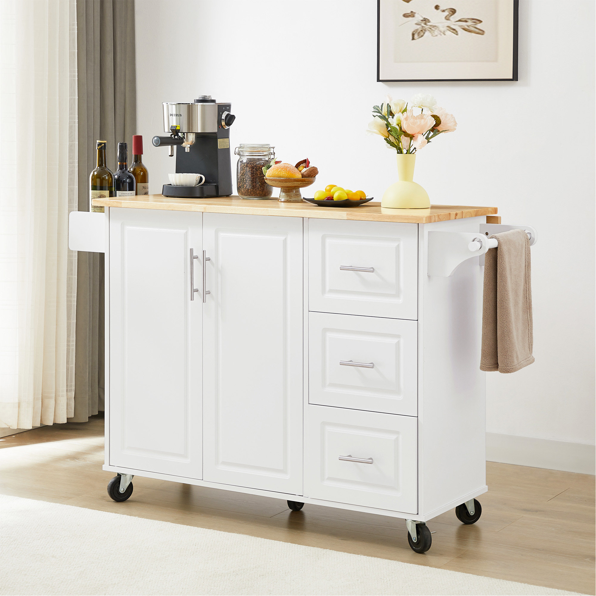 Latitude Run® Kitchen Island With Expandable Countertop And Smart ...
