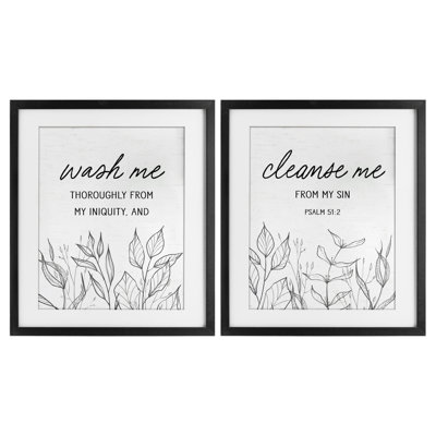 «Wash & Cleanse Me Scripture», ensemble de 2 impressions encadrées sous verre, design par lettré et doublé