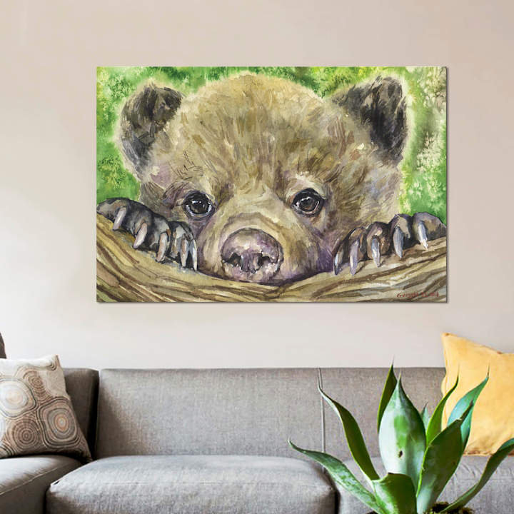 Impression sur toile ours, H 8 po x l 12 po x P 0,75 po, Toile tendue, Pas de tapis