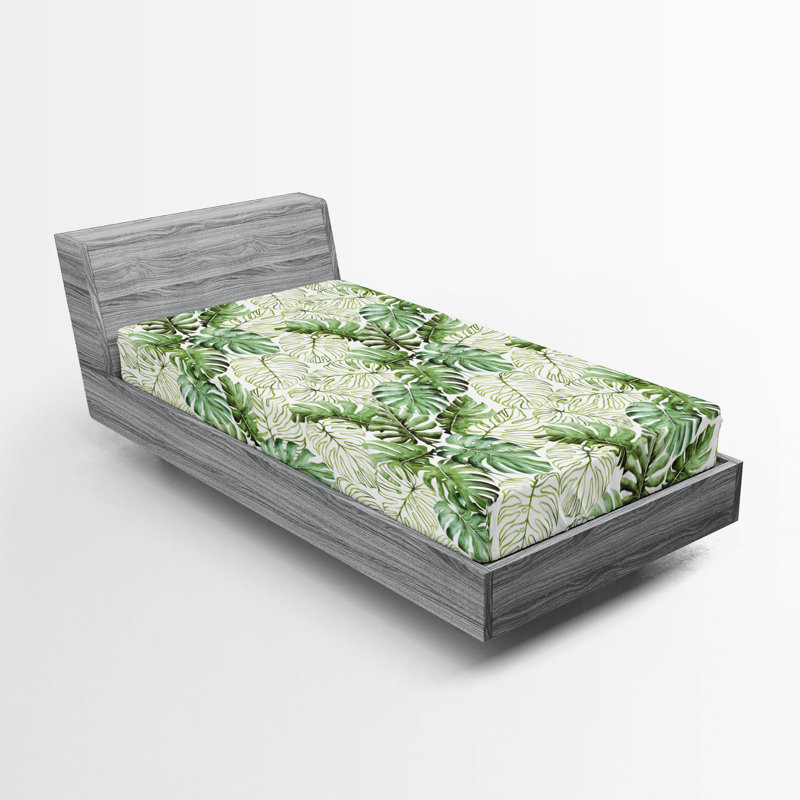 Drap-housse rustique Ambesonne, Twin Fitted Sheet, Réséda pâle, vert, blanc / floral