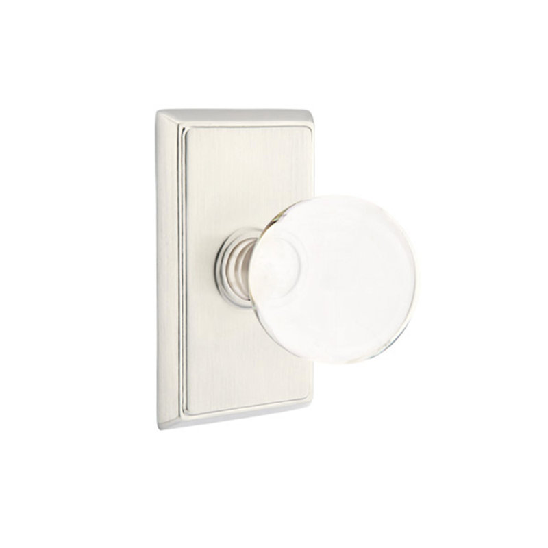 Ensemble de boutons de passage Emtek avec rosette rectangulaire et bouton en verre Bristol, Nickel satiné