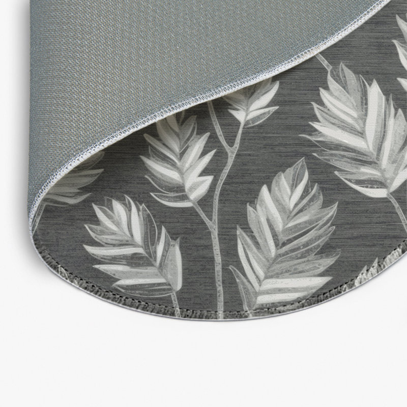 Tapis d'intérieur et d'extérieur gris Botanical, Rond 5 pi