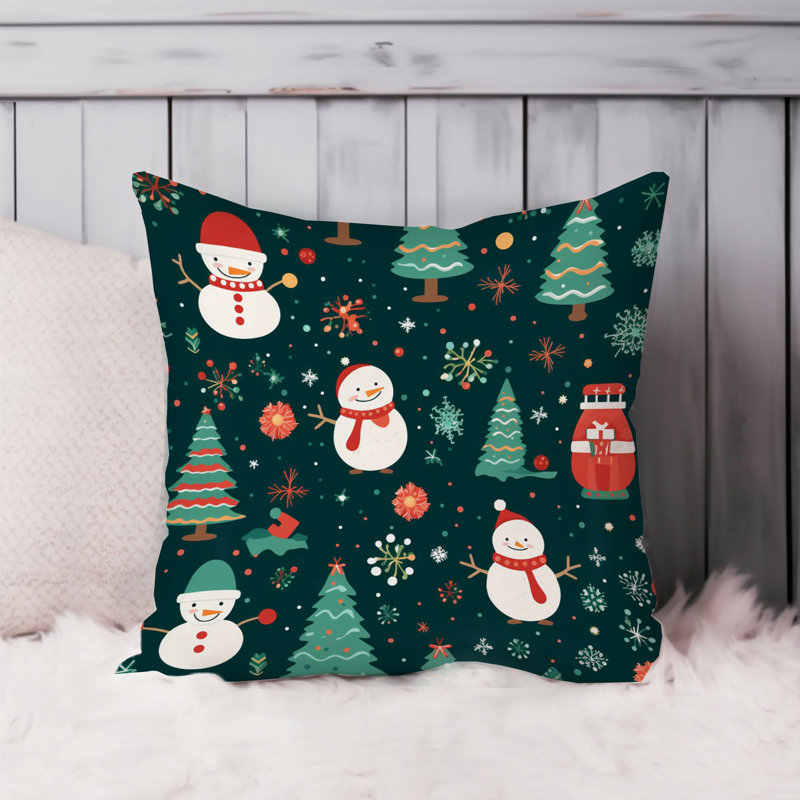 Holiday Christmas Trees Snowman Pattern II Modern, 18"H x 18"W