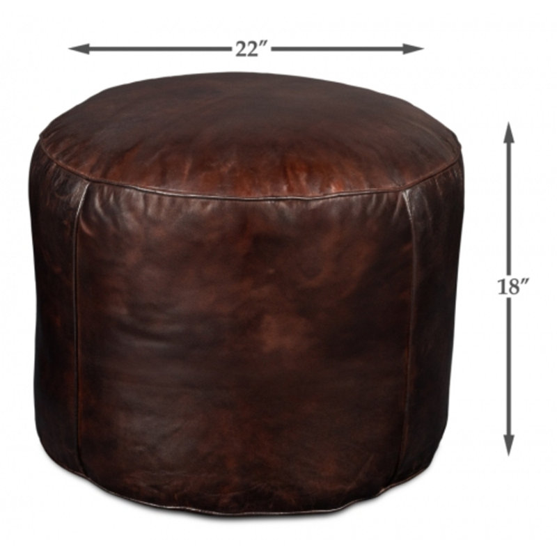Round Pouf, Chocolate Genuine Leather