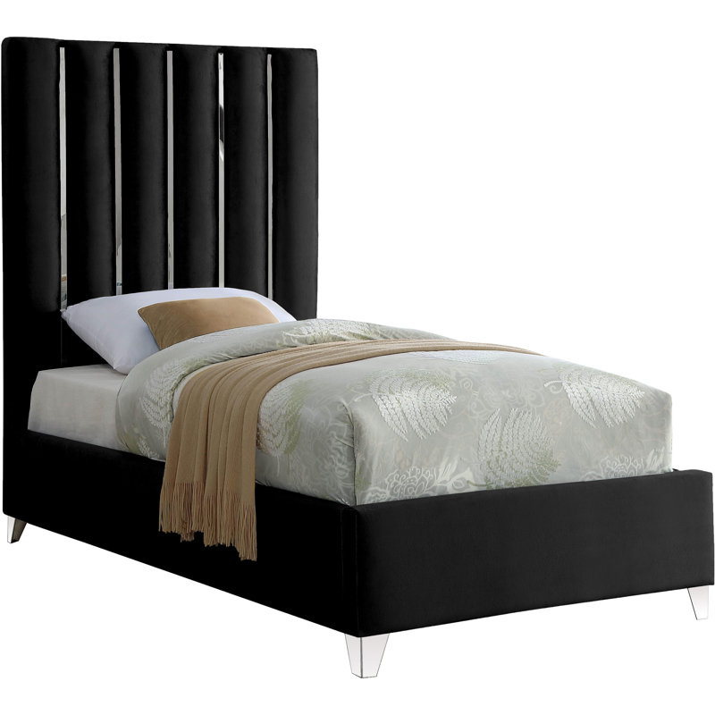Dietrich Upholstered Platform Bed, Black Velvet, Twin