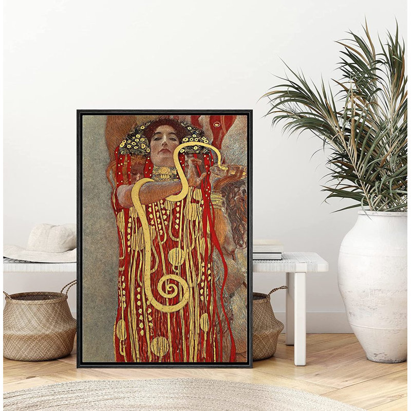 Célèbre œuvre d'art IDÉE4WALL, reproduction d'art sur toile encadrée, "Hygieia" décorative de Gustav Klimt, Noir
