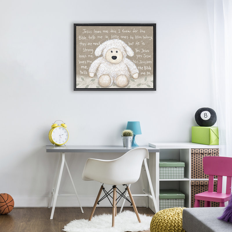 Cadre flottant «Jesus Loves Me Little Lamb», conception par Annie Lapoint, Cadre flottant noir de jais, H 17 po x l 21 po