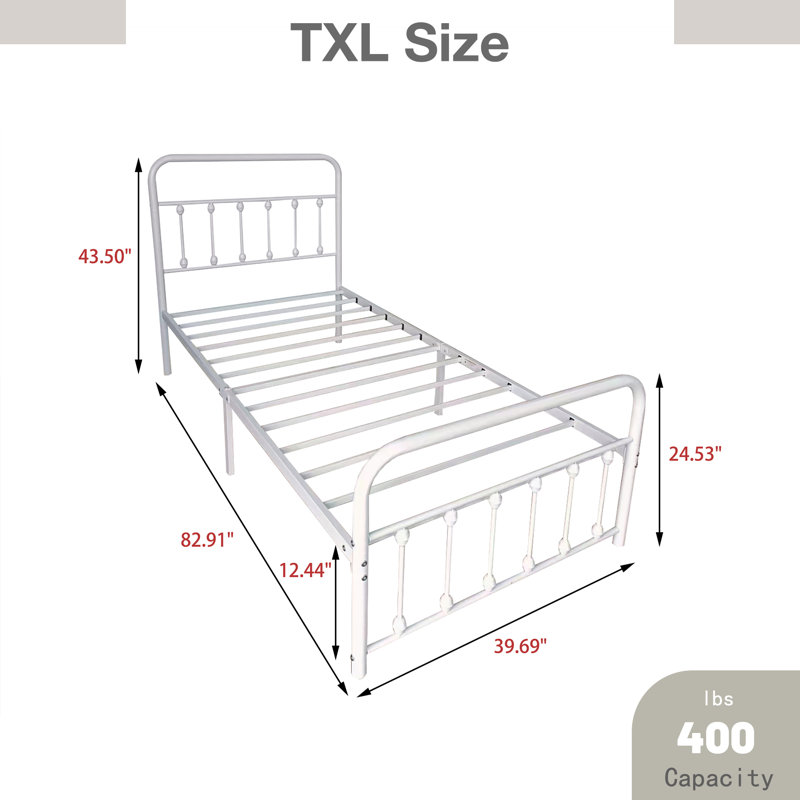 Lit plateforme en métal, Blanc, Simple TG