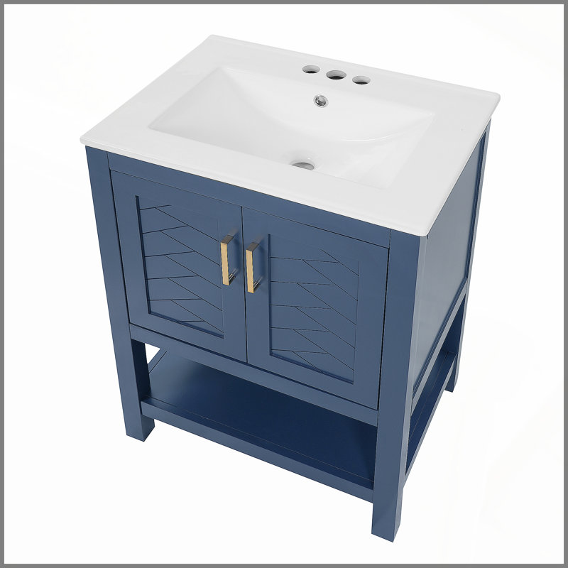 Meuble-lavabo moderne de 24 po au design sergé élégant avec charnières à fermeture en douceur, armoire de salle de bain avec structure ouverte au dos, tablette réglable