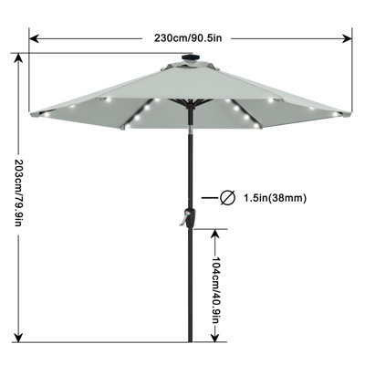 Cutshall Market Umbrella with Solar LED Lights, Tilt and Crank Lift