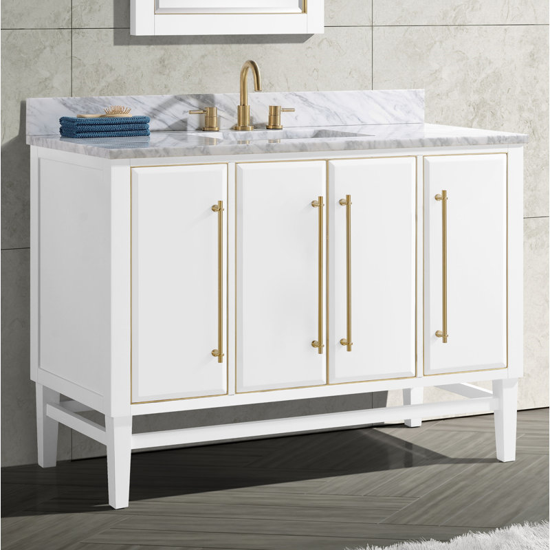 Mason 48" Single Bathroom Vanity with Carrara Marble Top, Carrara White, Brushed Silver, White