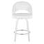 Tabouret de comptoir à hauteur fixe avec pivot en bois blanc et similicuir blanc avec repose-pieds rond chromé - 2 pièces-1358169571