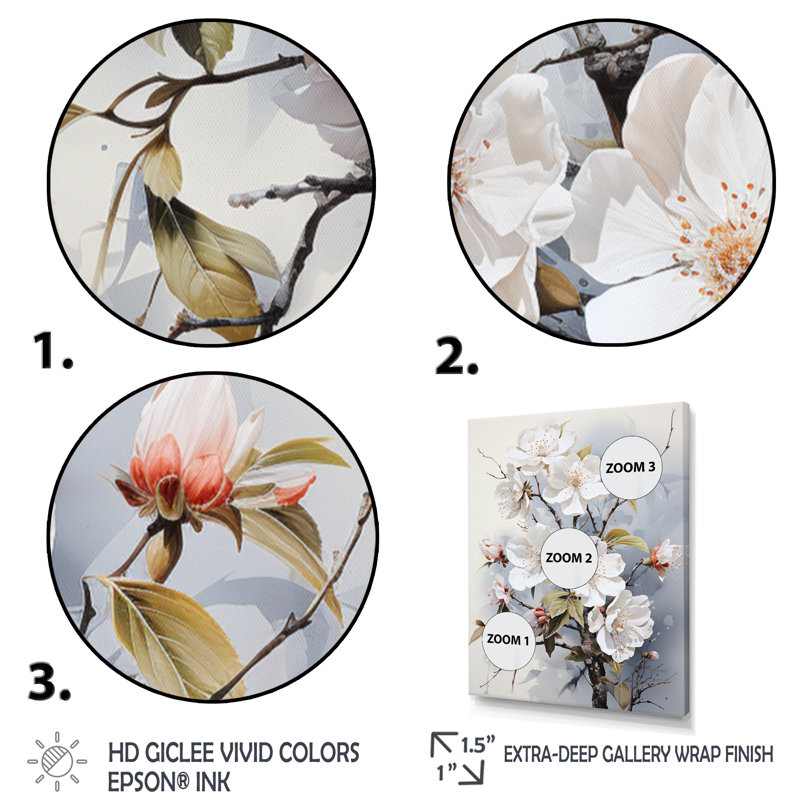 «Houssam Asian Art Apple Blossom II», reproduction sur toile, H 32 po x l 16 po x P 1 po, Cadre photo noir simple
