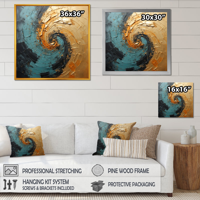 «Desert Mirage Swirl Vortex IV - Abstract Spirals», art mural sur toile, H 30 po x l 30 po x P 1 po, Cadre flottant doré