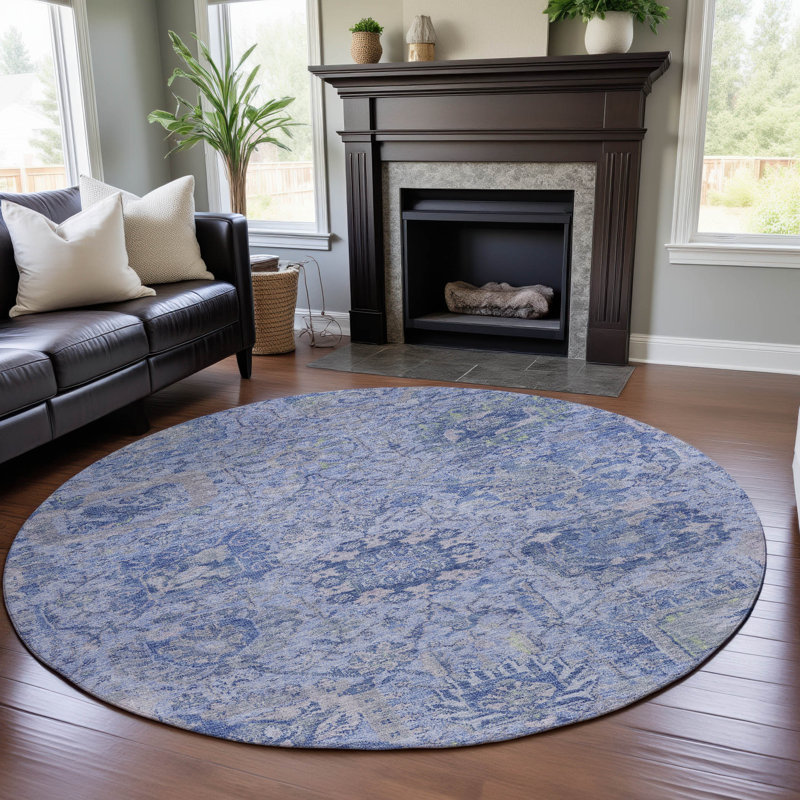 Premium Machine Washable Wayne AMF1102 Damask Rug, Round 8'