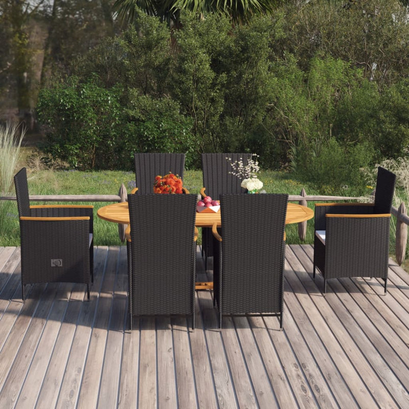 6 - Person Acacia Solid Wood Patio Dining Set Extendable Oval Table