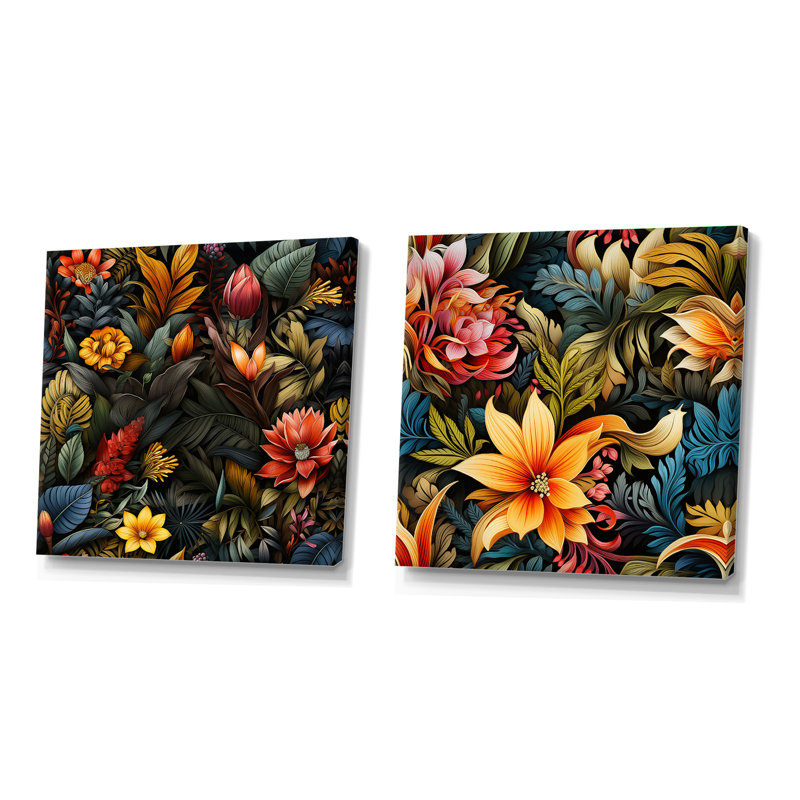 Ensemble de 2 paires de fleurs multicolores Urban Urban, H 16 po x l 33 po, Toile tendue