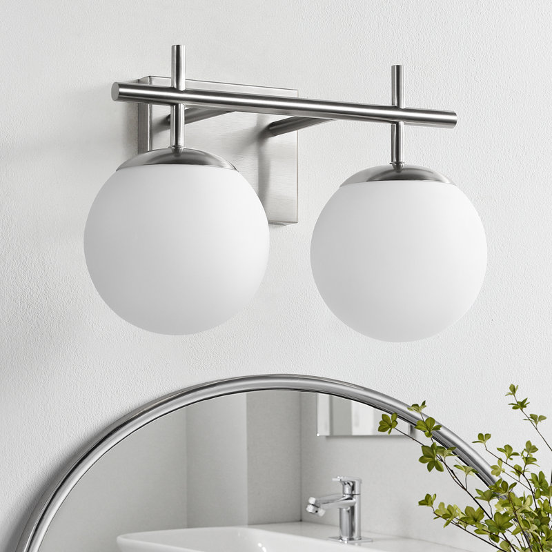 Éclairage pour meuble-lavabo à 2 lumières avec miroir en forme de verre, Nickel brossé