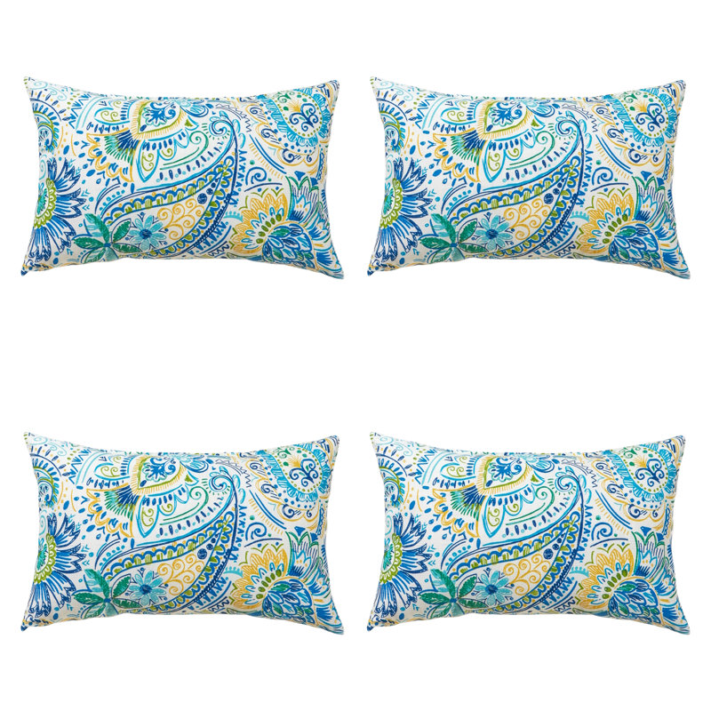 Henrich Indoor/Outdoor Striped Lumbar Pillow, Set of 4, Baltic