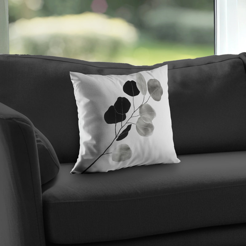 Grayscale Branch Throw - Round Shape Leaves | Botanical – Throw Pillow Cover Only, Double-Sided Print, Insert Not Included