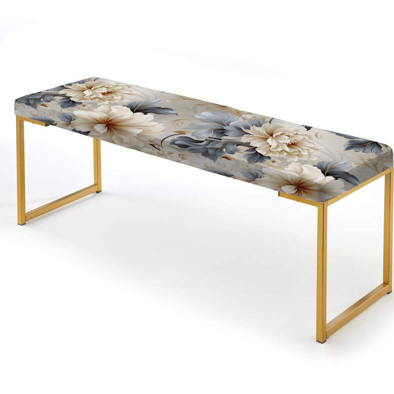 Upholstered Gold Bench, Ethereal Rococo Flourish Victorian Pattern XXX