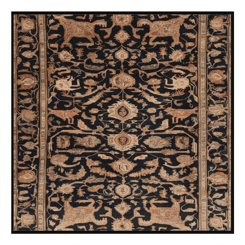 Tapis persan noir lavable à la machine, Carré 4 pi