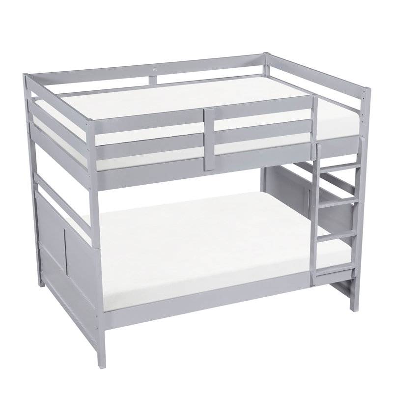 Lit superposé double en bois, couleur grise, garde-corps, idéal pour une chambre à coucher commune, lit gris à capacité de poids élevé, cadre convenable, sans sommier tapissier requis