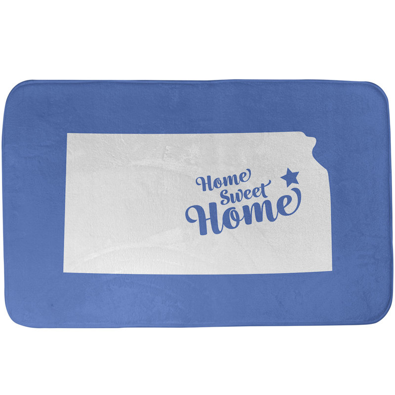 Tapis pour salle de bain en microfibre rectangulaire antidérapant antidérapant, L 17 po x L 21 po, Bleu, Home Sweet Kansas