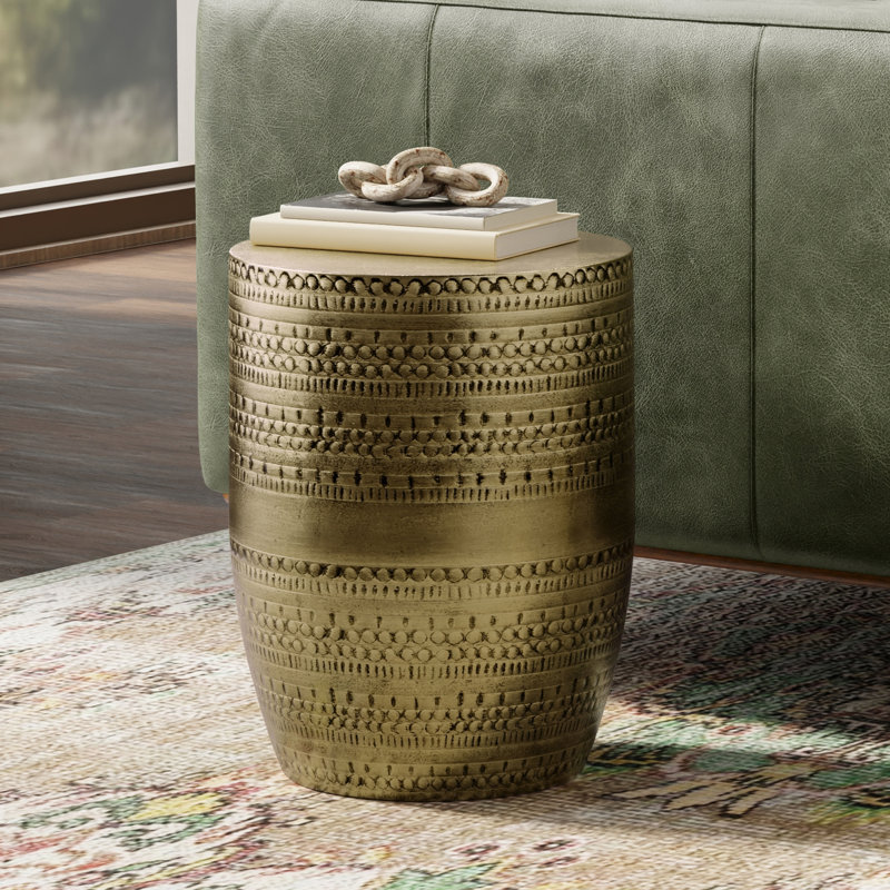 Table de bout cylindrique en métal avec finition texturée Johnho, Or antique