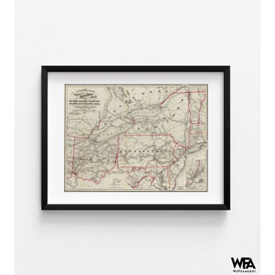 New York, New Jersey, Pennsylvanie, Delaware, Maryland, Ohio, Canada, 1860, carte de l'ancien est, reproduction antique, New York, art mural