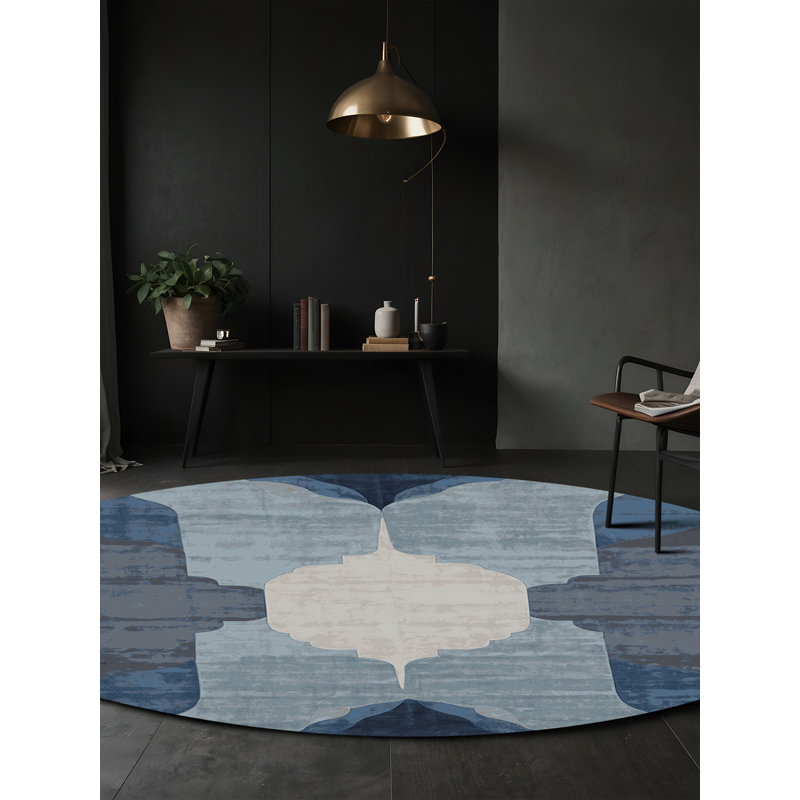 Tapis bleu lavable à la machine, Rond 7 pi