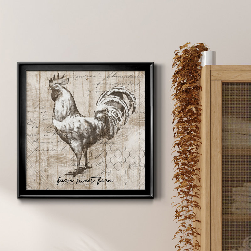 Farm Rooster - Cadre photo, impression sur toile, H 34,5 po x l 34,5 po x P 1,5 po, Cadre noir