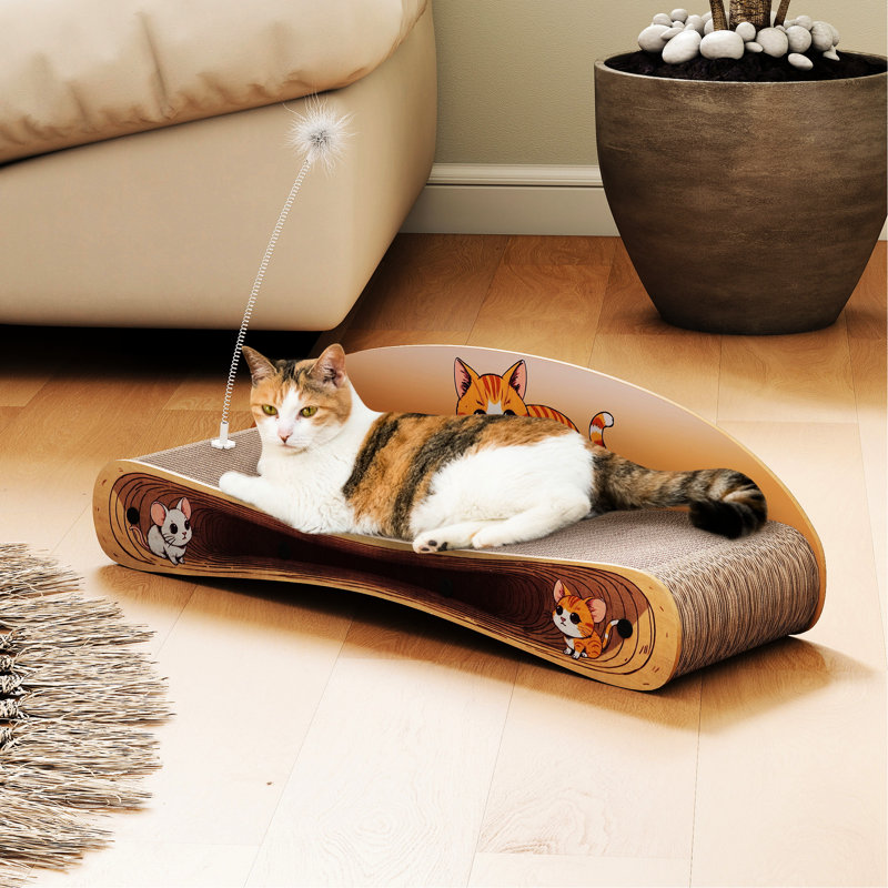 21 chat en carton réversible et tache silencieuse pour chats d'intérieur, avec de l'herbe à chat teaser de printemps, brun, l 26,31 po x l 8,33 po H 7,73 po, 110 lb silencieux