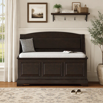Retro Shoe Storage Bench with Soft-Close Hidden Compartment, Padded Cushioned Storage Chest with Carved Detail, Multi-Functional Entryway Bench for Hallway Living Room Bedroom