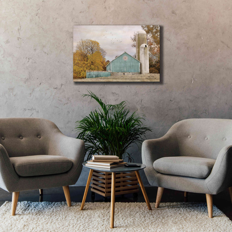 «Teal Barn and Silo» par Lori Deiter, art mural sur toile, H 26 po x l 40 po x P 1,5 po