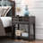 Solid Oak Wood Recessed Design Side Table with AC/USB in Smoke Gray