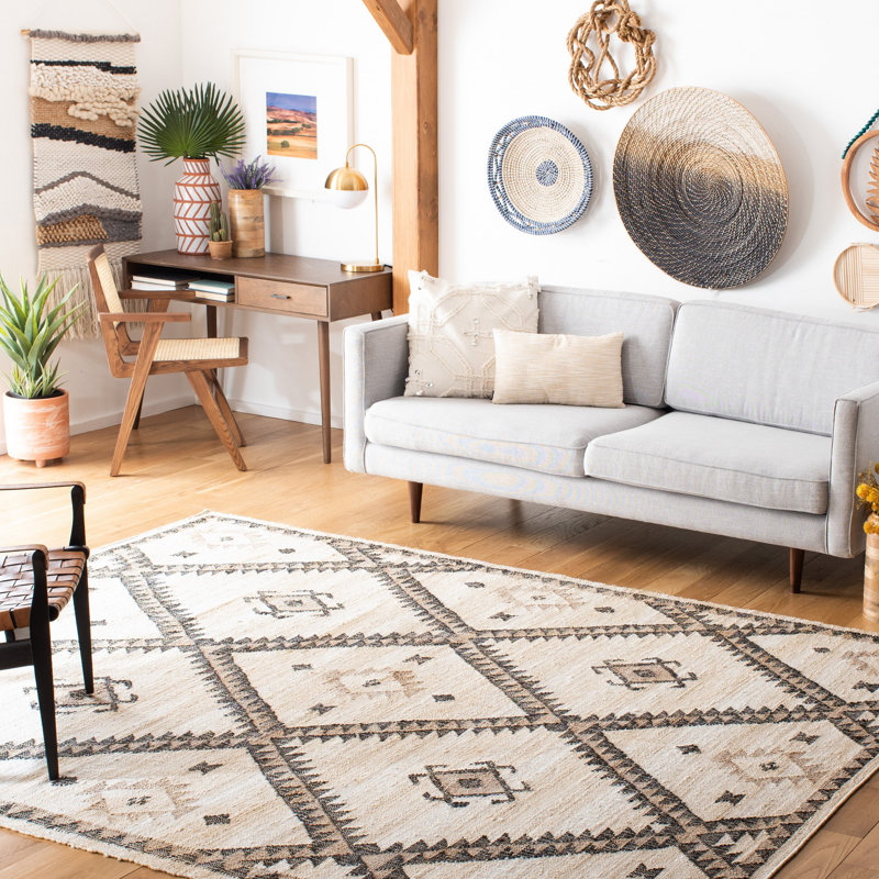 Alpharetta Southwestern Flatweave Jute Area Rug in Ivory/Black/Beige, Rectangle 9' x 12'