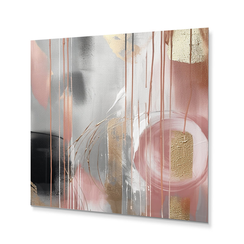 «Pink Gold Circle Complexity», art mural transitionnel abstrait formes modernes, H 16 po x l 16 po x P 1 po