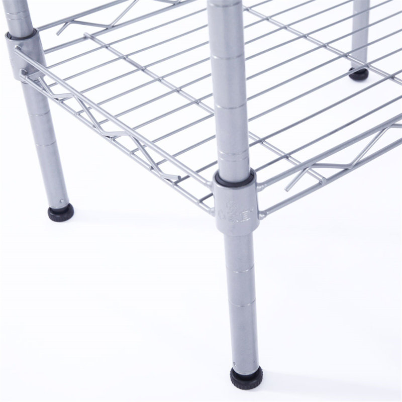 Étagère de rangement rectangulaire à 4 tablettes - Gris argenté - Étagère en acier au carbone avec hauteur réglable, bordure en filet anti-chute, assemblage sans outil