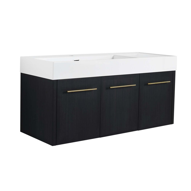 Meuble-lavabo mural 48 po avec lavabo, lavabo en résine à rebords épais, 3 portes à fermeture douce
