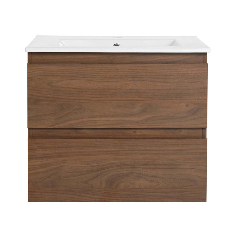Meuble-lavabo simple 24 po avec plateau Daine, Chêne brun, Blanc