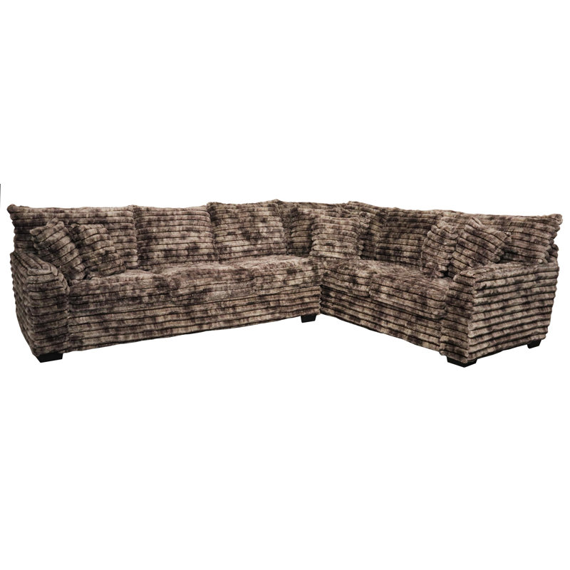 Gus Upholstered Sectional, Brown Polyester Blend