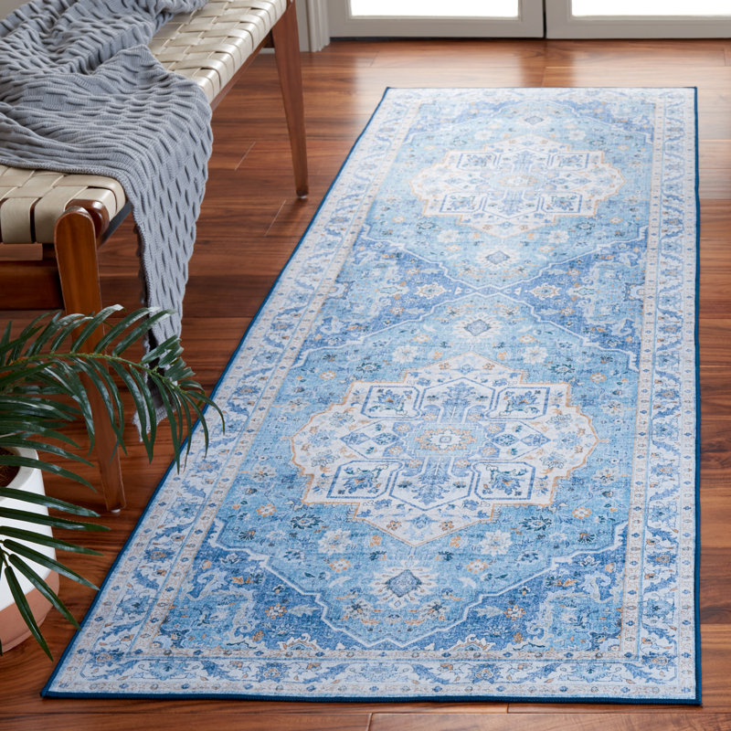 Sandin Oriental Power Loom Blue Area Rug, Runner 76 x 183cm