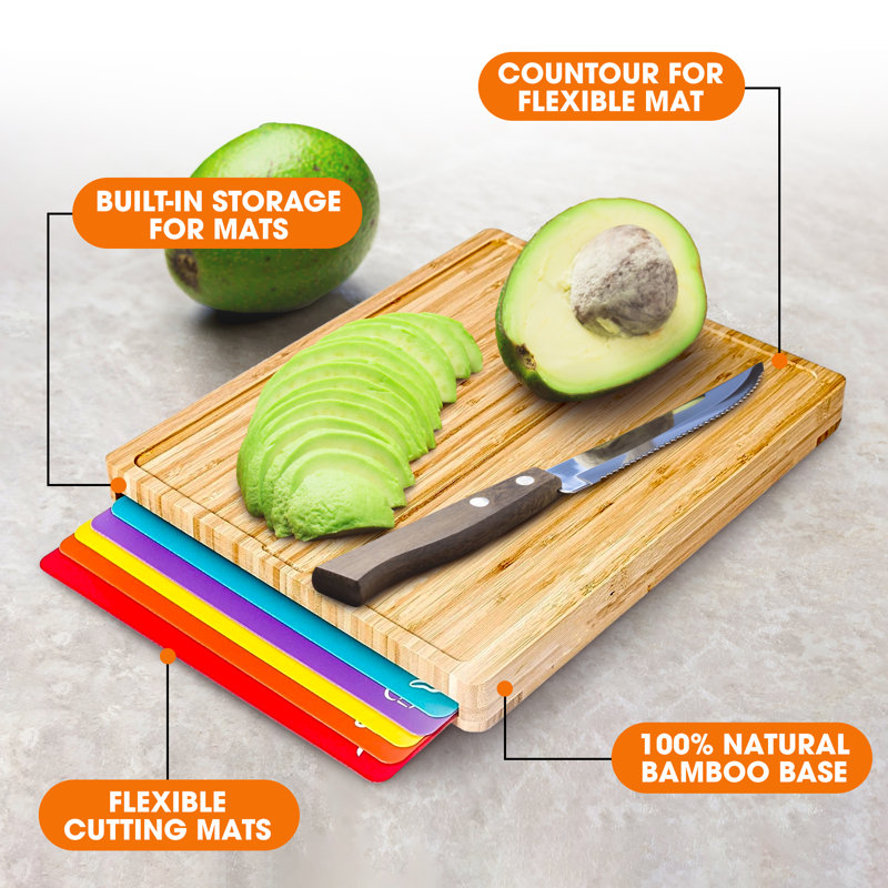 Bamboo Cutting Board Set with Color-Coded Flexible Mats