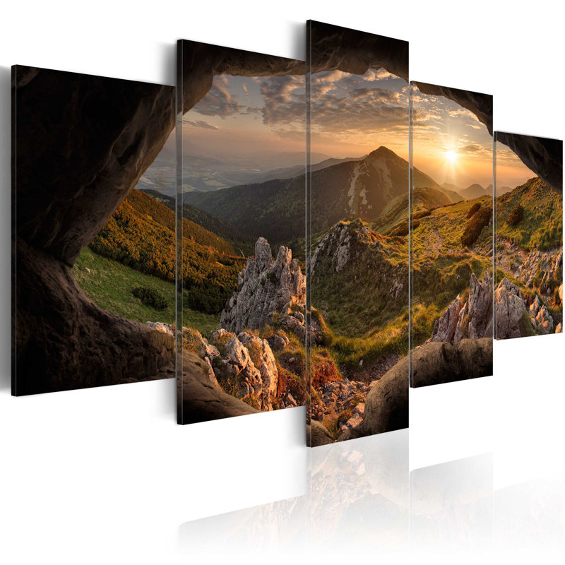 Sunset In The Valley - 5 Piece No Frame Print on Canvas, 100 cm x 50 cm