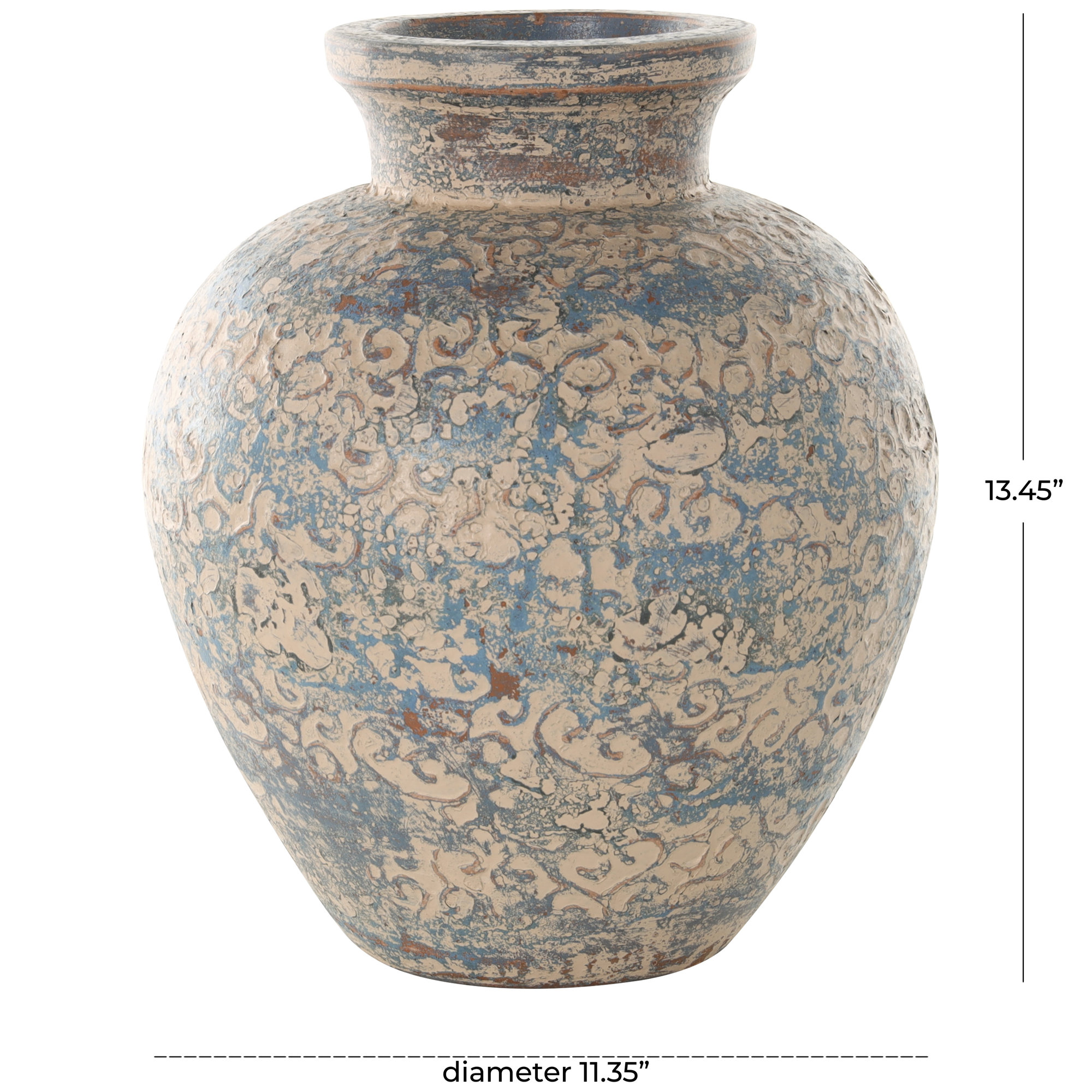 Winnetka Ceramic Handmade Antique Style Wide Rounded Scroll Decorative Beige Vase