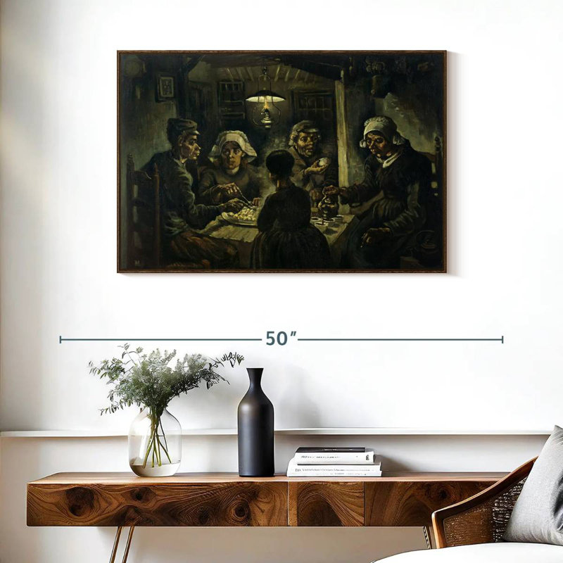 Les mangeurs de pommes de terre, 37 po x 25 po, Cadre flottant noyer