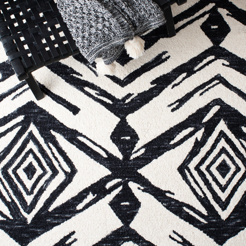 Tapis en laine et coton touffeté à la main Kavin avec latex Southwestern, Carré de 6 pi